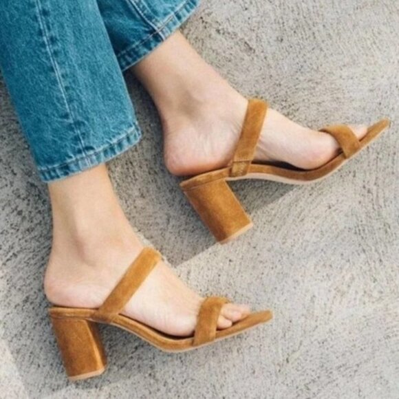 Soludos Sandal Womens 5‎ Ines Suede Double Strap Block Heel Walnut Beige - Picture 1 of 8